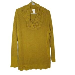 CHICO’S yellow long sleeve sweater with crochet neckline. Size M/8